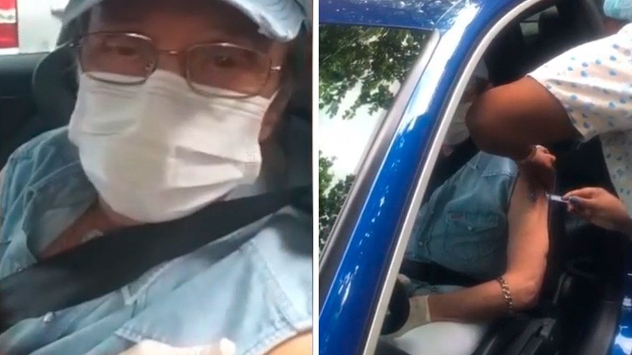 Roberto Carlos sendo vacinado no drive-thru Fonte: undefined - iG @ https://gente.ig.com.br/celebridades/2021-03-01/roberto-carlos-toma-a-vacina-contra-covid-19-todo-mundo-tem-que-vacinar.html