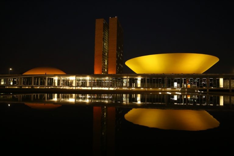 Congresso costuma se iluminar em datas especiais: acima Dia do Doador de Medula Óssea - (Foto: Najara Araújo/Câmara dos Deputados)