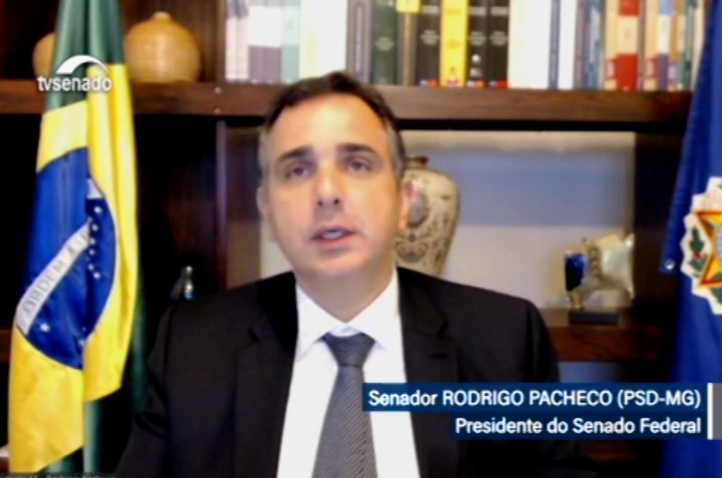 O presidente do Senado, Rodrigo Pacheco, participou da instalação da comissão de juristas para reforma dos códigos tributário e administrativo - Reprodução/Tv Senado