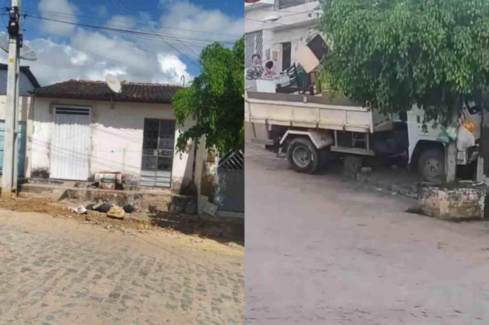 Caminhão atingiu poste e danificou frente de casa, em União dos Palmares | © Cortesia ao BR104/Victor Stenner